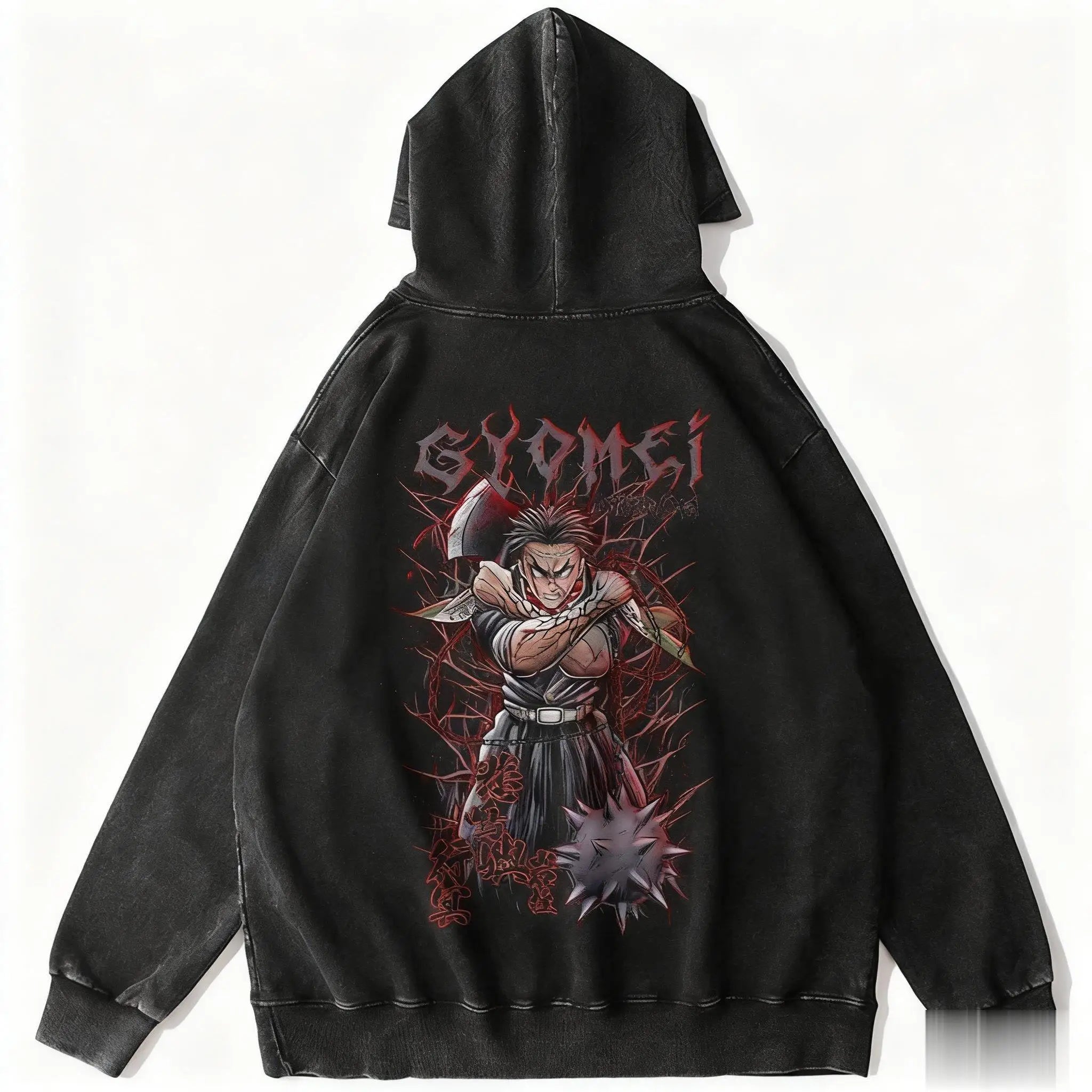 Harajuku Anime Hoodie Demon Slayer Vintage Washed Men Women Pullover Streetwear Casual Hooded Sweatshirt Y2k Top Cosplay Winter