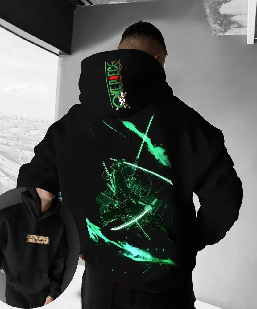 ONE PIECE Anime Peripheral Hand-painted Printed Pullover Autumn and Winter New Men's Loose Casual American Hip Hop Sweater Top
