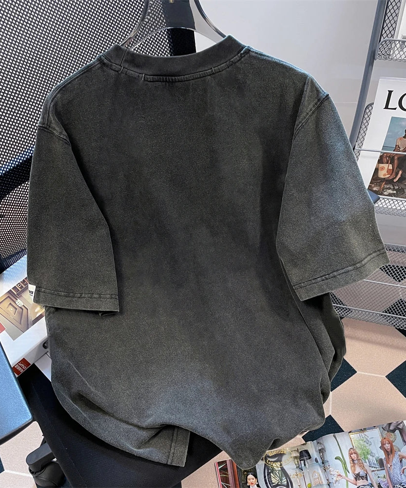 Short-Sleeved Tees Men's Women's T-Shirt American Streetwear Vintage Washed Cotton Tops Super Popular