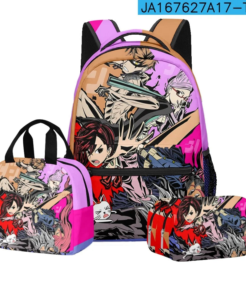 Luxury Popular Novelty DANDADAN 3D Printed 3pcs/Set student School Bags Travel Notebook Backpack Lunch bag Pencil Case