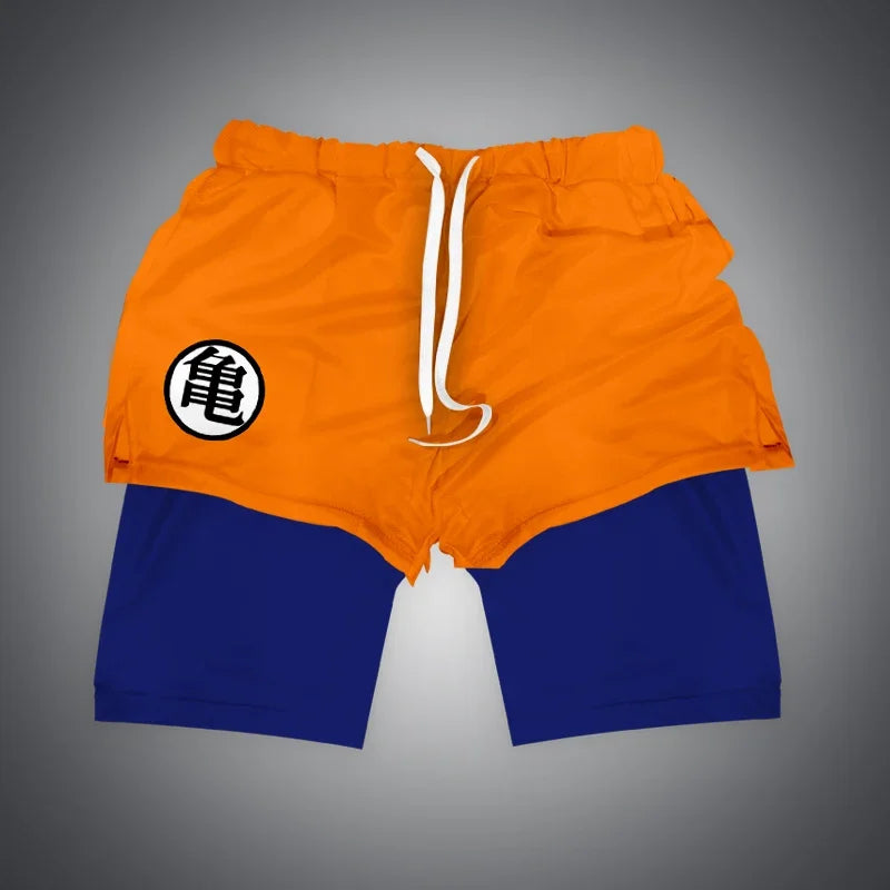 One Piece x Naruto x Dragon Ball 2-in-1 Men’s Gym Shorts – Quick-Dry & Breathable Sportswear