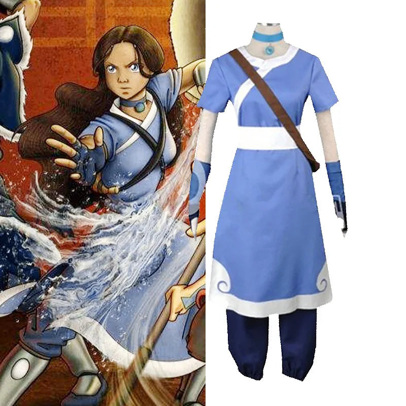 Anime Movie Avatar: The Last Airbender Katara Dress Cosplay Costume Avatar Aang Uniform Set Woman Man Clothes Halloween Costume