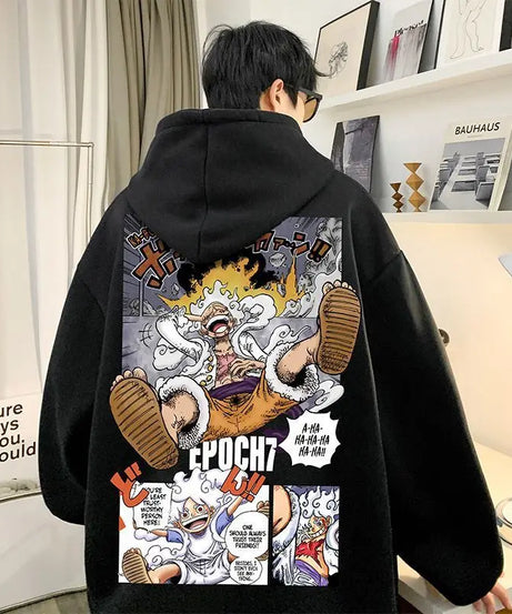 Anime One Piece Five-speed Nika Luffy Sweatshirt High-looking Creative Student Couple Printed Hooded Top Long Sleeves Xmas gifts