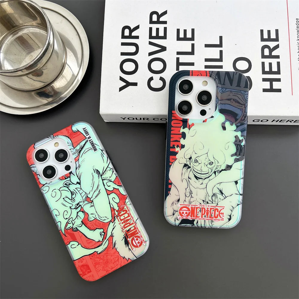 One Piece Luffy New Gear 5th Nika Laser Phone Case for iPhone 15 14 13 12 pro max 11 16 Men's Gift Back Cover