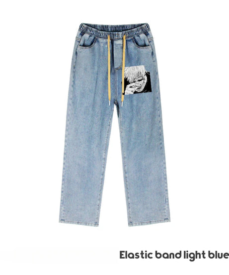 JUJUTSU KAISEN Gojo Yuji Megumi Sukuna Anime Daily Trousers Loose Spring and Autumn Wide Leg Pants Casual Jeans