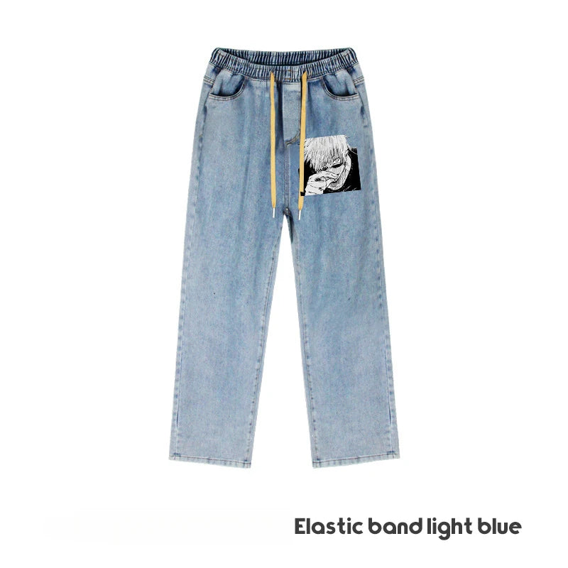 JUJUTSU KAISEN Gojo Yuji Megumi Sukuna Anime Daily Trousers Loose Spring and Autumn Wide Leg Pants Casual Jeans