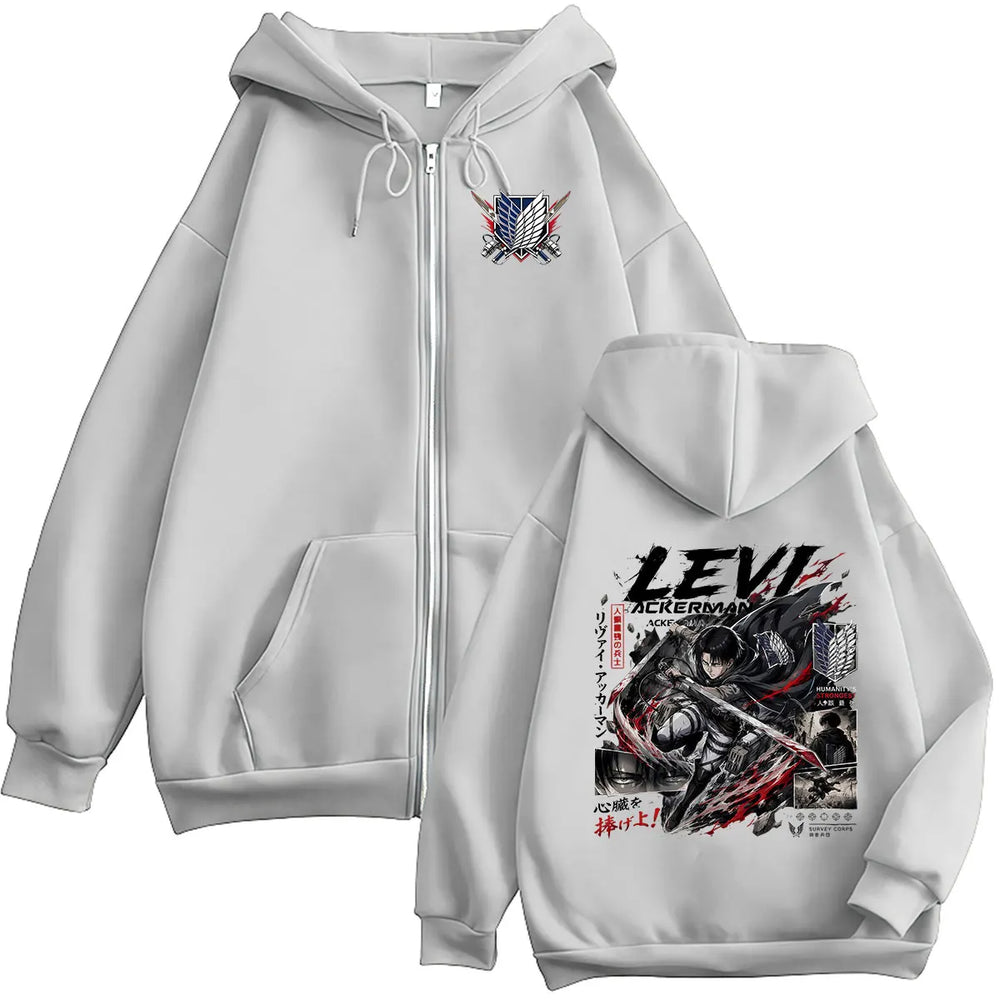 Anime Attack on Titan Levi Ackerman Zipper Hoodie – Men's & Women's Vintage Oversized Jacket 3