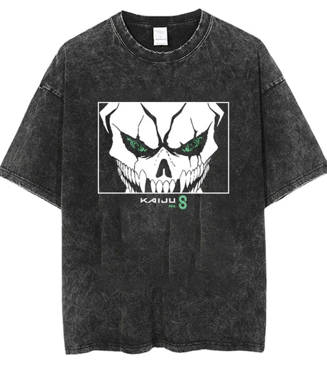 Kaiju No.8 Wash Vintage Vintage T-shirt for Men and Women Kaiju No.8 Print Summer Fashion Casual Short Sleeve