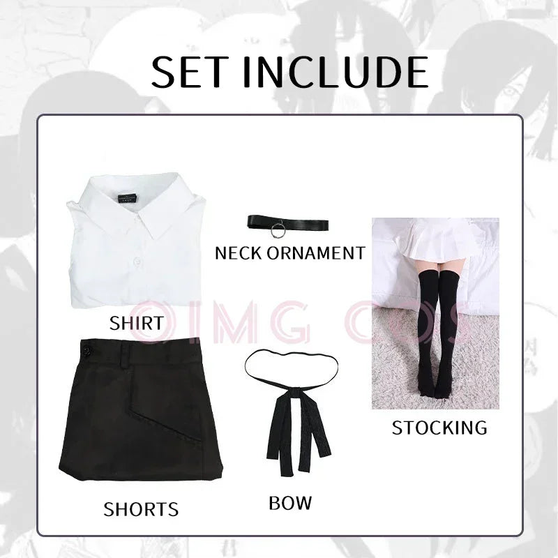 Reze Cosplay Costume Chainsaw Man Outfits Blue Suit Shirt Tie Short  Neck Ring Women Anime Uniform Halloween