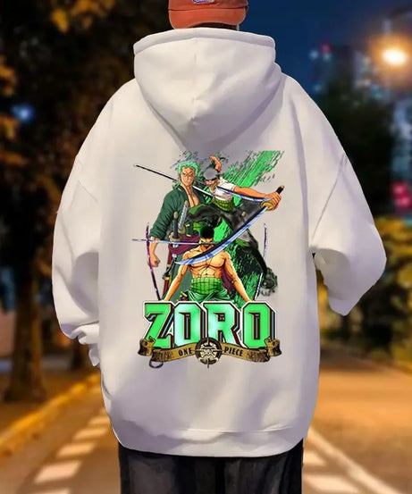 One Piece Roronoa Zoro Autumn and Winter Hooded Sweatshirt Thin with Thick Fleece for Couples Loose Fit Jacket