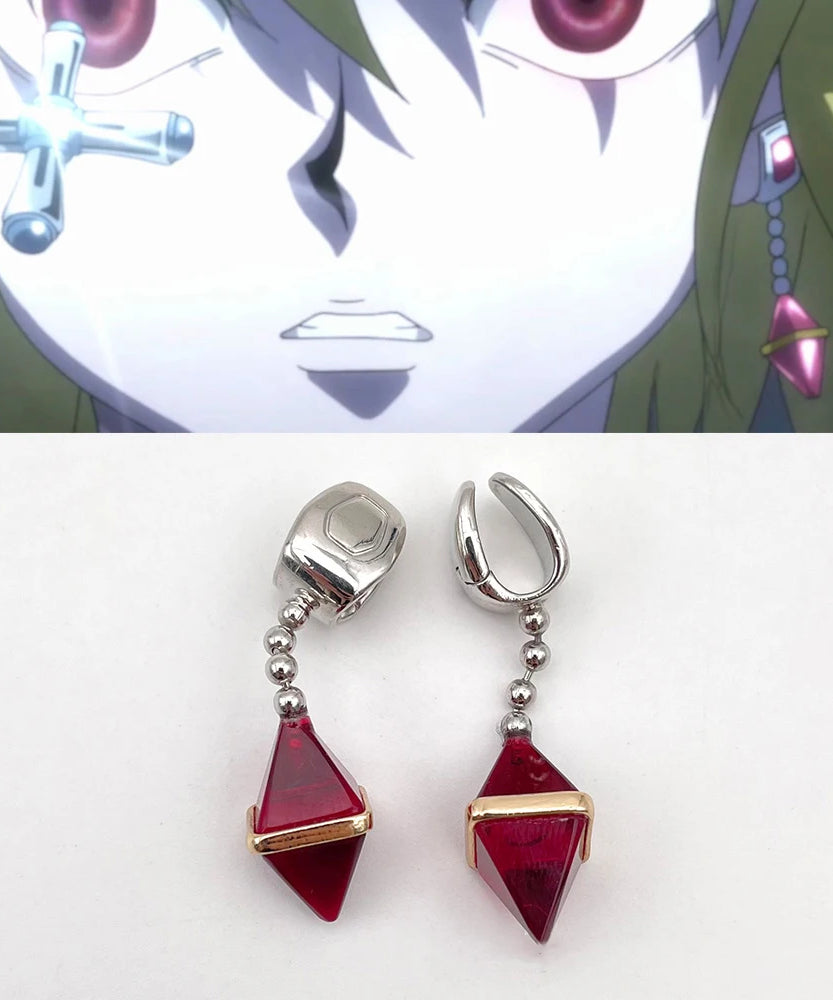 Anime HUNTER×HUNTER Kurapika Ear Clip No Piercing Eardrop Red Zircon Pendant Unisex Gothic Earrings Cosplay Accessories Prop
