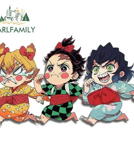 EARLFAMILY 13cm X 3.8cm Anime Running Chibi Car Stickers Trunk Windows Cartoon Decal Personality Kamado Nezuko Car Accessories