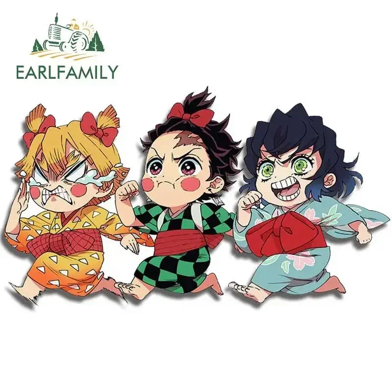 EARLFAMILY 13cm X 3.8cm Anime Running Chibi Car Stickers Trunk Windows Cartoon Decal Personality Kamado Nezuko Car Accessories