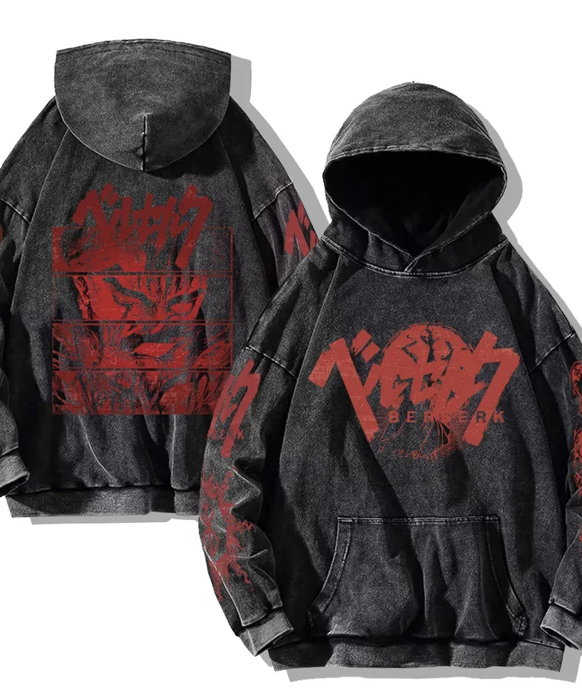 Anime Washed Hoodies Vintage Cotton Hip Hop Streetwear Men's Retro Long Sleeve Pullover Women's Harajuku Oversized Sweatshirts