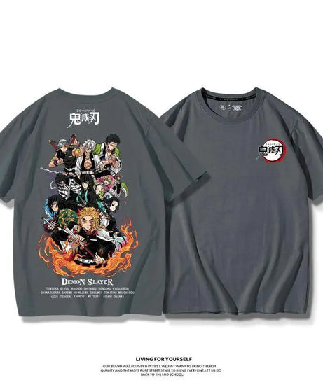 Demon Slayer Anime Tanjirou Nezuko Zenitsu Giyuu Printed Cotton Short Sleeve Summer Men's Outdoor Casual Streetwear Gift