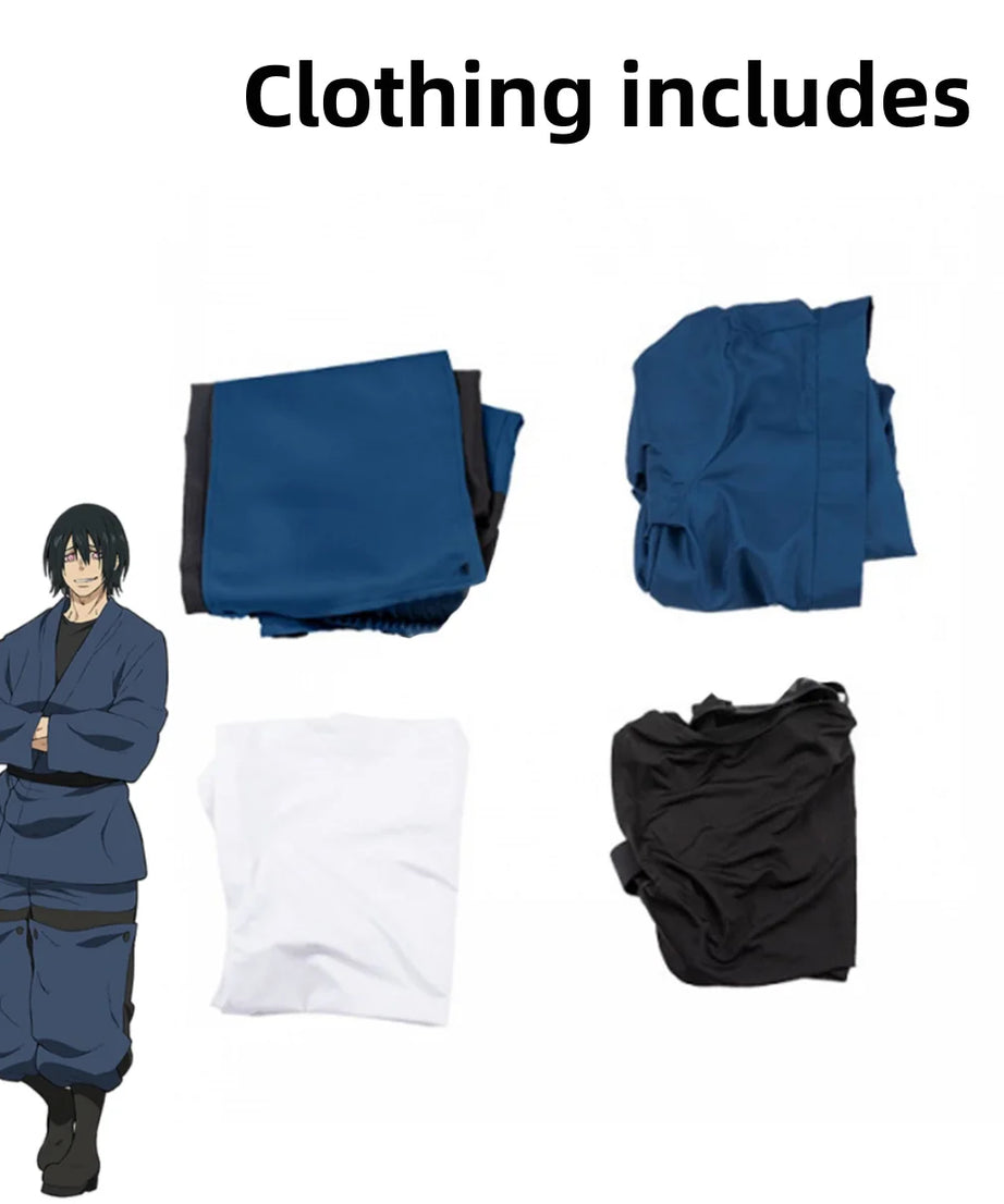 Anime Fire Force Shinmon Benimaru Cosplay Costume Blue Japanese Practice Uniform Tops Wig Adult Man Halloween Carnival Suit