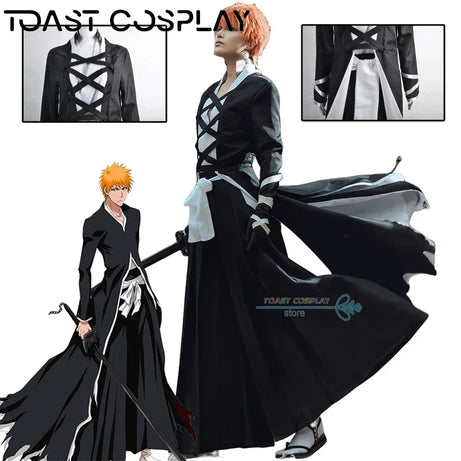 Anime Bleach Cosplay Costume Kurosaki Ichigo Black Role Playing Cloak