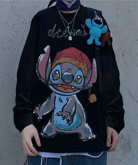 Anime One Piece Monkey D. Luffy Spring and Autumn New Loose Boys' Long Sleeve Cartoon Student T-shirt Clothes