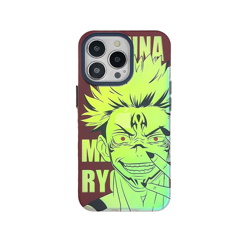 Laser Jujutsu Kaisen Phone Cases For iPhone 16 15 14 13 12 Pro Max Japan Anime Soft Back Cover