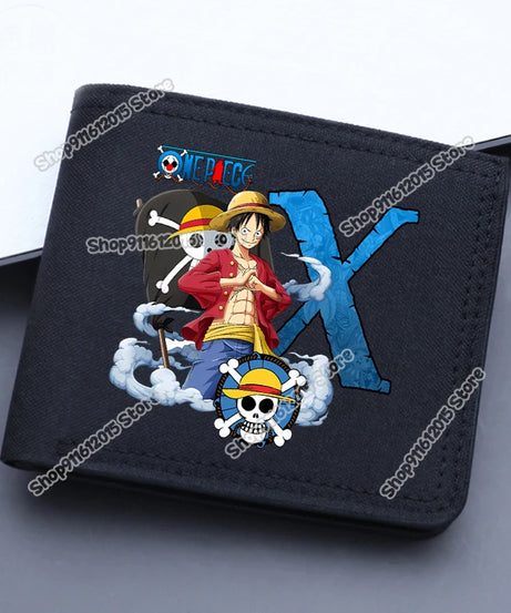 One Piece Letter Men Short Wallet Man Luffy Alphabet Canvas Wallet Man Credit ID Card Holder Anime Foldable Pocket Coin Purse