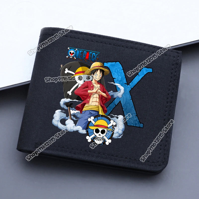 One Piece Letter Men Short Wallet Man Luffy Alphabet Canvas Wallet Man Credit ID Card Holder Anime Foldable Pocket Coin Purse