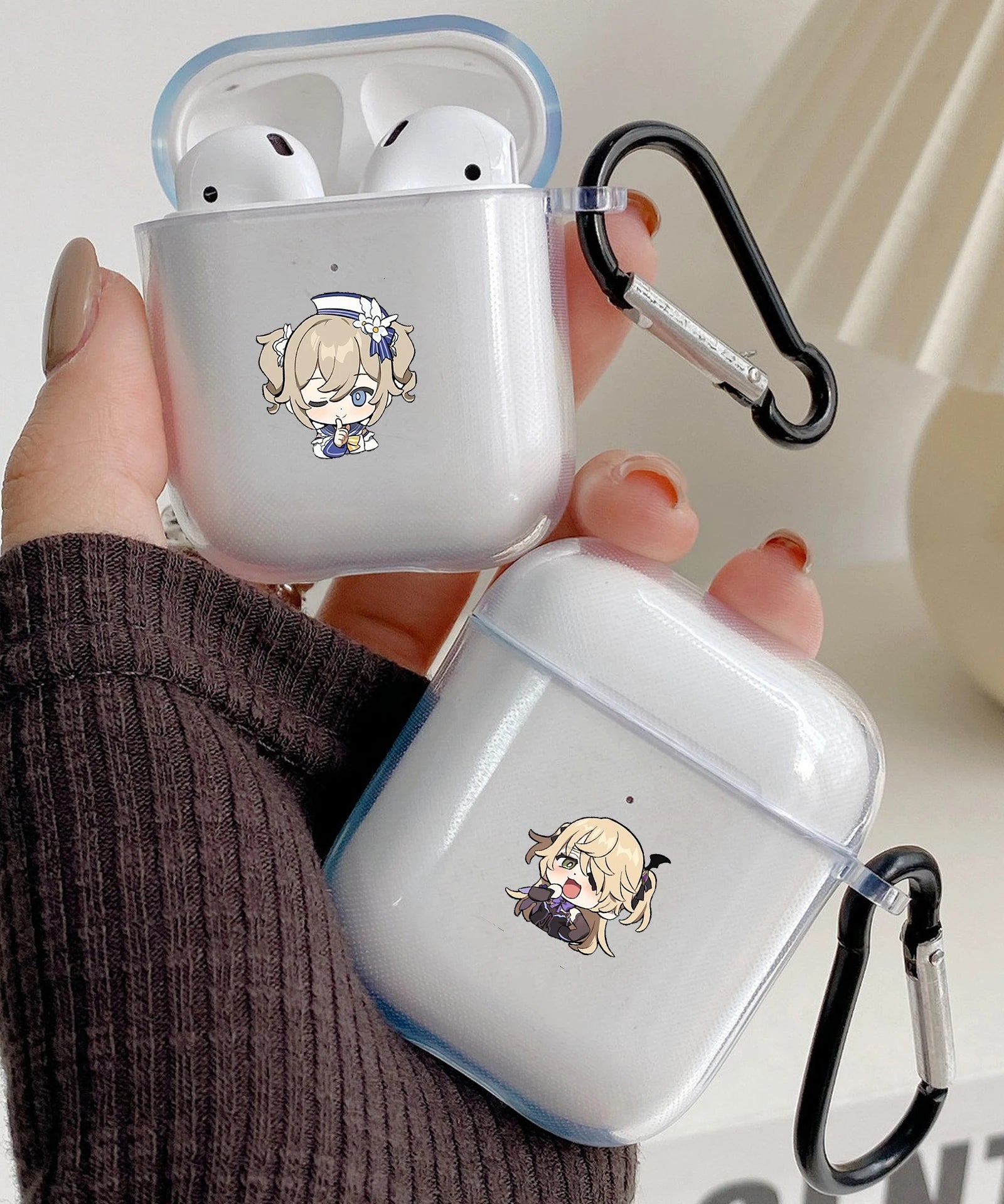 Genshin Impact Anime With Hook Case For AirPods 2 3 1 Cases For Apple AirPods Pro 2 Coque Transparent TPU Earphone Cover