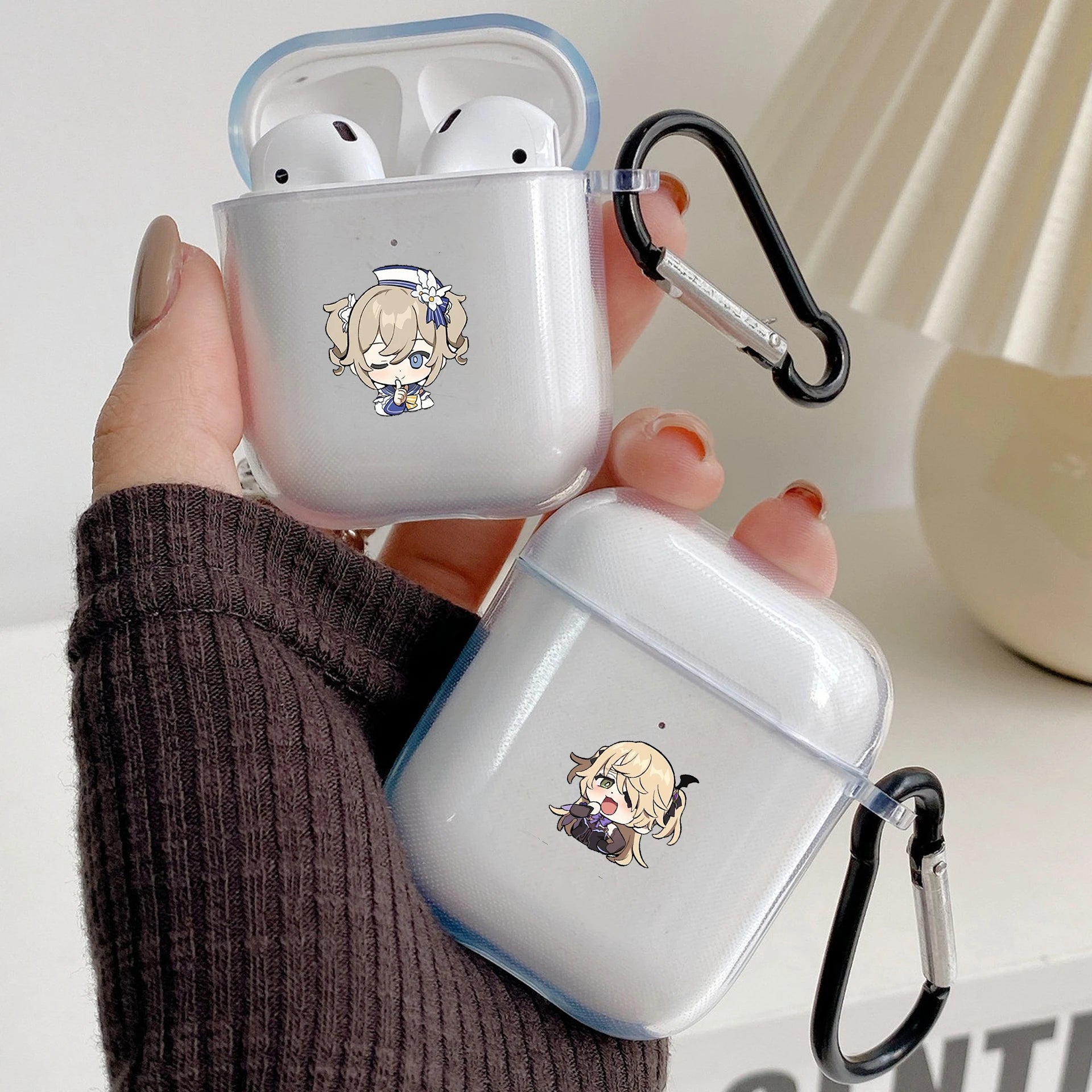 Genshin Impact Anime With Hook Case For AirPods 2 3 1 Cases For Apple AirPods Pro 2 Coque Transparent TPU Earphone Cover