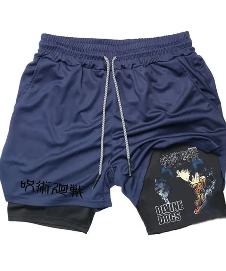 Anime Gym Shorts 2 In 1 Double Layer Men Workout Sports Jogging Sportwear Training Sport Shorts Male Summer Performance Shorts