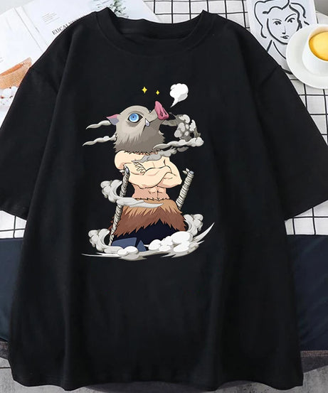 Hot Anime Hashibira Inosuke Graphic Short Sleeve T-shirts for Women Men Shirts Loose T-shirt Casual Summer Oversized T-shirts