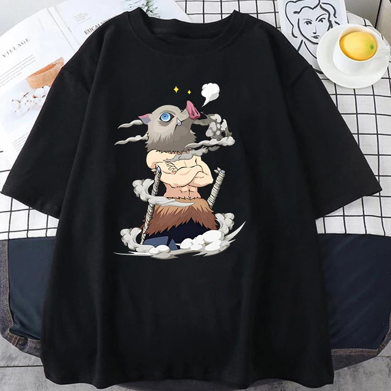 Hot Anime Hashibira Inosuke Graphic Short Sleeve T-shirts for Women Men Shirts Loose T-shirt Casual Summer Oversized T-shirts