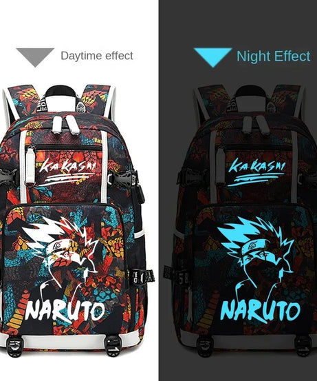 Naruto Sasuke Children Backpack School Bags Waterproof for Boy Girls Anime Luminous Kids SchoolBag USB Charging Book Bag