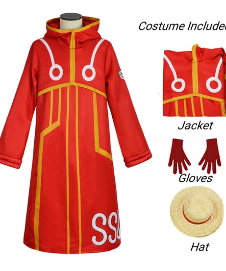 Egghead Island Costume Monkey D Luffy Robe Cosplay Costume 163 Luffy Jacket Coat Hat Outfit Halloween Suit