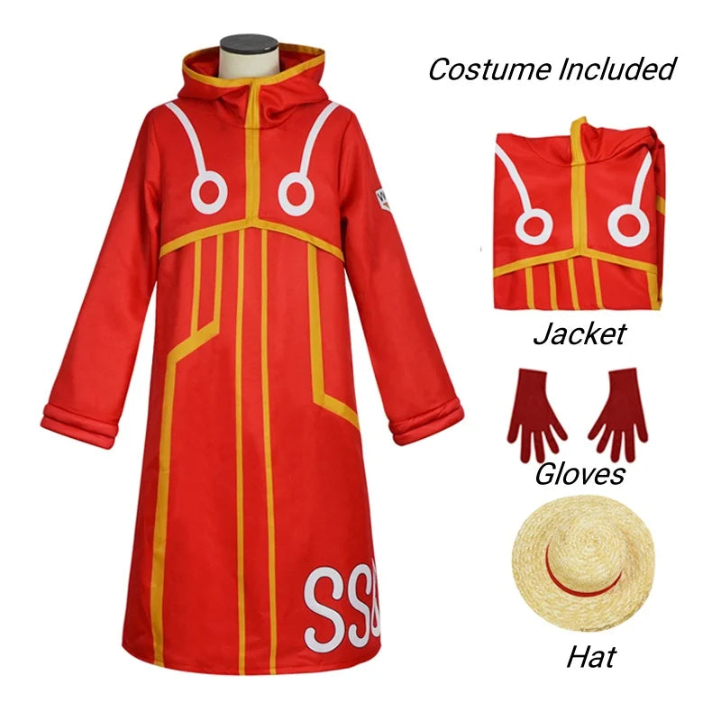 Egghead Island Costume Monkey D Luffy Robe Cosplay Costume 163 Luffy Jacket Coat Hat Outfit Halloween Suit