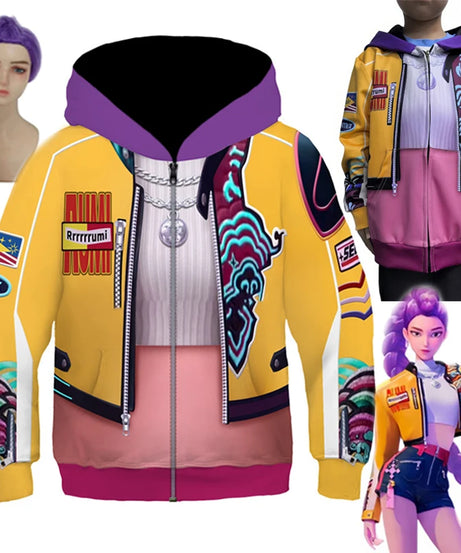 Kids Rumi Jacket Demon Hunter of KPop Cosplay Costume Children Child Girls Hoodies Disguise Roleplay Fantasia Clothing Halloween
