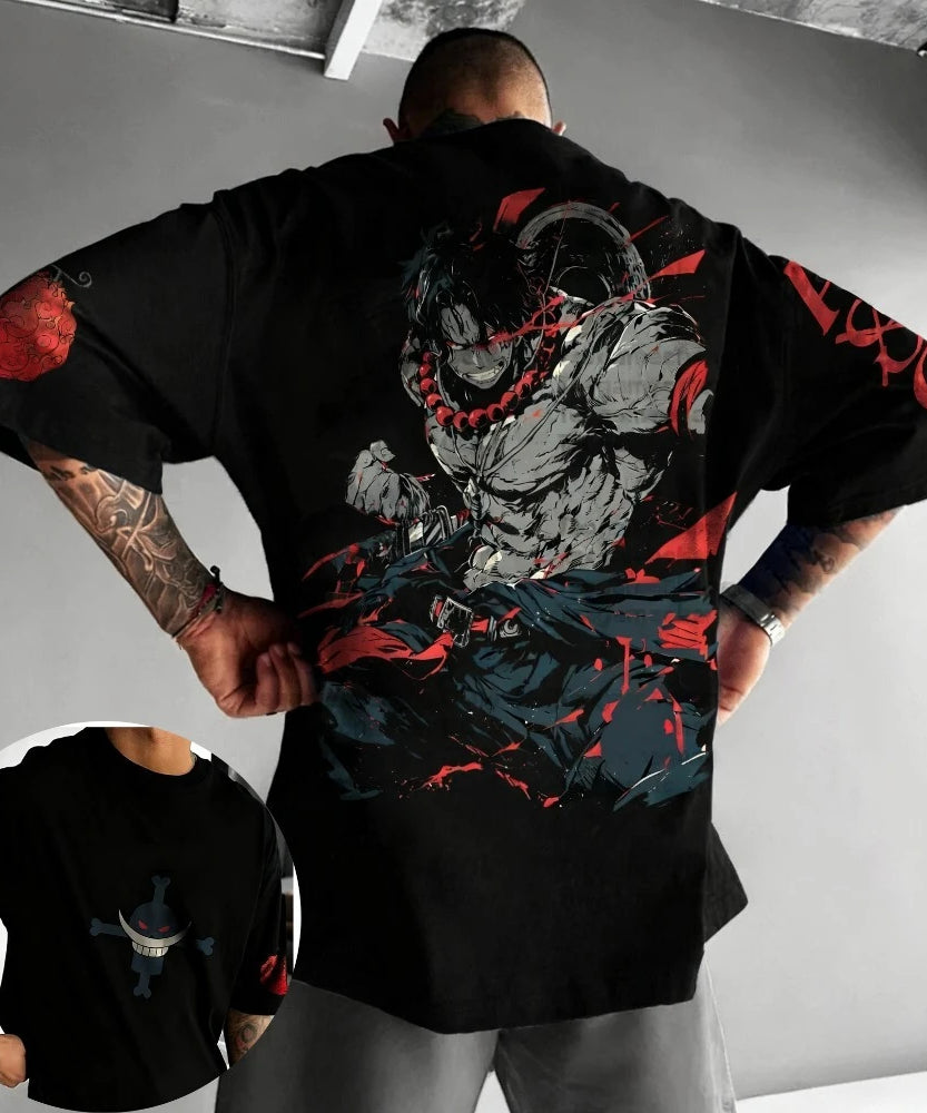 One Piece Ace Anime Co T-shirt Summer New Men's Street Harajuku Loose Casual Children's Parent Child Top