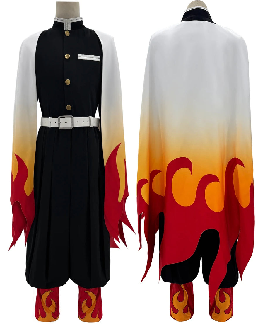 Anime Rengoku Kyoujurou Cosplay Costume Wig Haori Embroidery Top Elastic Pants Belt Convention Halloween Christmas