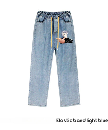 JUJUTSU KAISEN Gojo Yuji Megumi Sukuna Anime Daily Trousers Loose Spring and Autumn Wide Leg Pants Casual Jeans