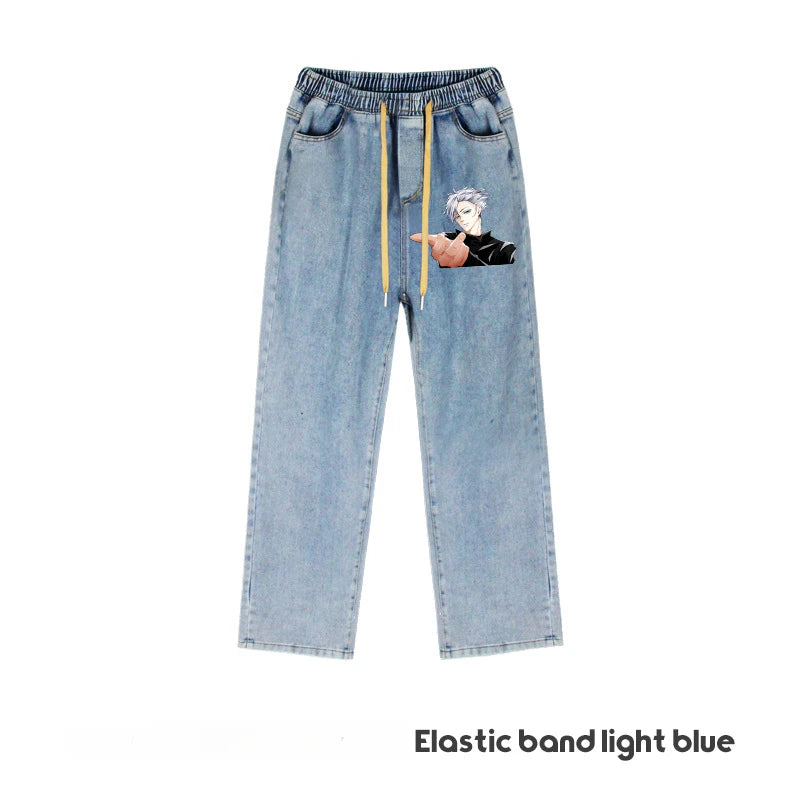 JUJUTSU KAISEN Gojo Yuji Megumi Sukuna Anime Daily Trousers Loose Spring and Autumn Wide Leg Pants Casual Jeans