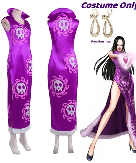 Boa Hancock Cosplay Costume Anime Kimono Purple Dress Cheongsam Cloak Women Halloween Fancy Dress Cheongsam Uniform Suits