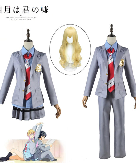 Anime Your Lie in April Miyazono Kaori Cosplay Costumes Arima Kousei Synthetic Wigs Pants Coat Jacket Skirt School Uniform Girls
