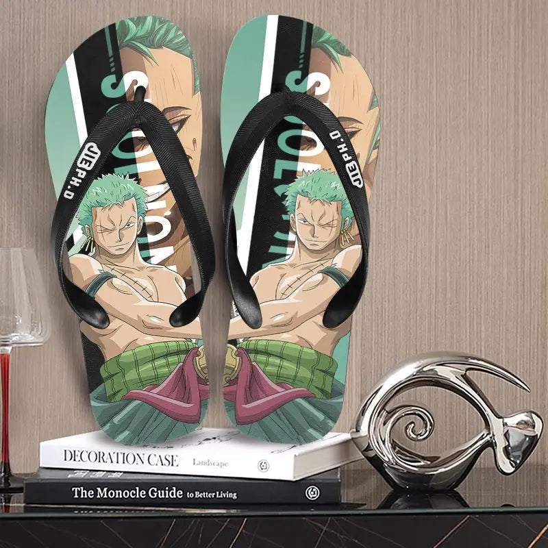 One Piece anime peripheral flip-flops Luffy Zoro creative  outdoor daily anti-slip clip-on summer couple slippers gift