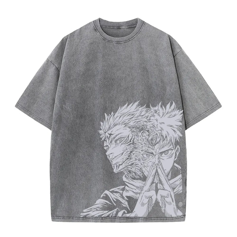 Summer Washed T Shirt Anime Graphic Print Streetwear Vintage Oversized T-Shirt Men Fashion Cotton Top Tee Black Tshirt