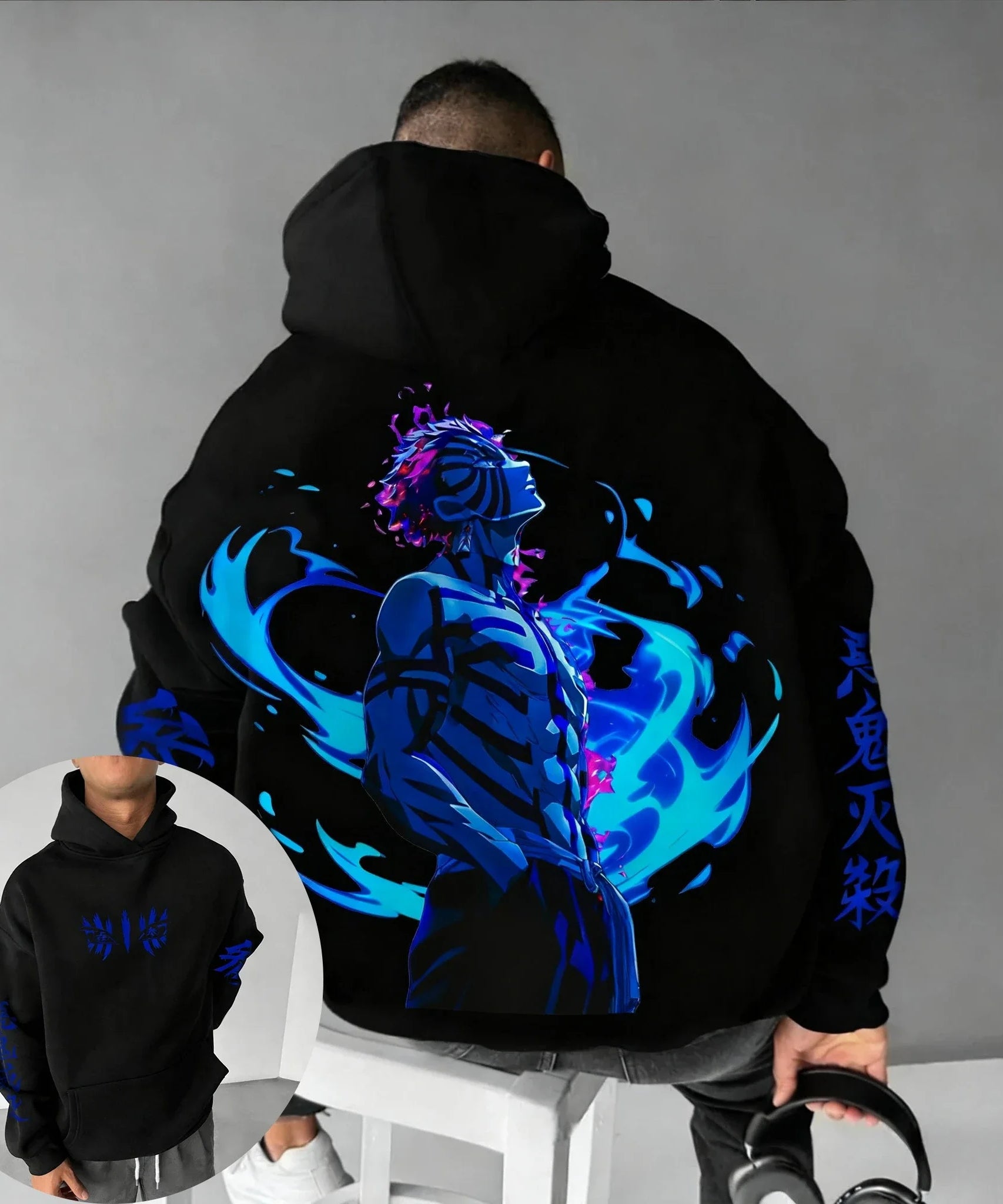 Demon Slayer Anime Akaza Printed Hoodie Autumn/Winter New Harajuku Plus-Size Trend Loose Parent Child Top for Men and Women