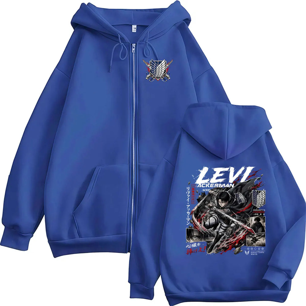 Anime Attack on Titan Levi Ackerman Zipper Hoodie – Men's & Women's Vintage Oversized Jacket 2