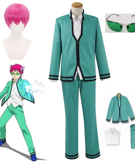 Saiki Kusuo Cosplay Set - Wig, Kostum, dan Aksesoris