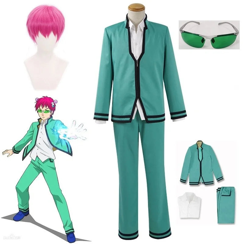 Saiki Kusuo Cosplay Set - Wig, Kostum, dan Aksesoris
