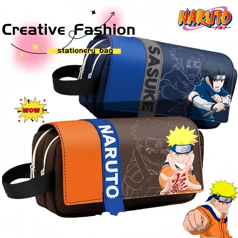 Naruto Sasuke Pencil Case Anime Personality Fashion Three-Layer Large Capacity Multifunctional Pencil Box for Boys