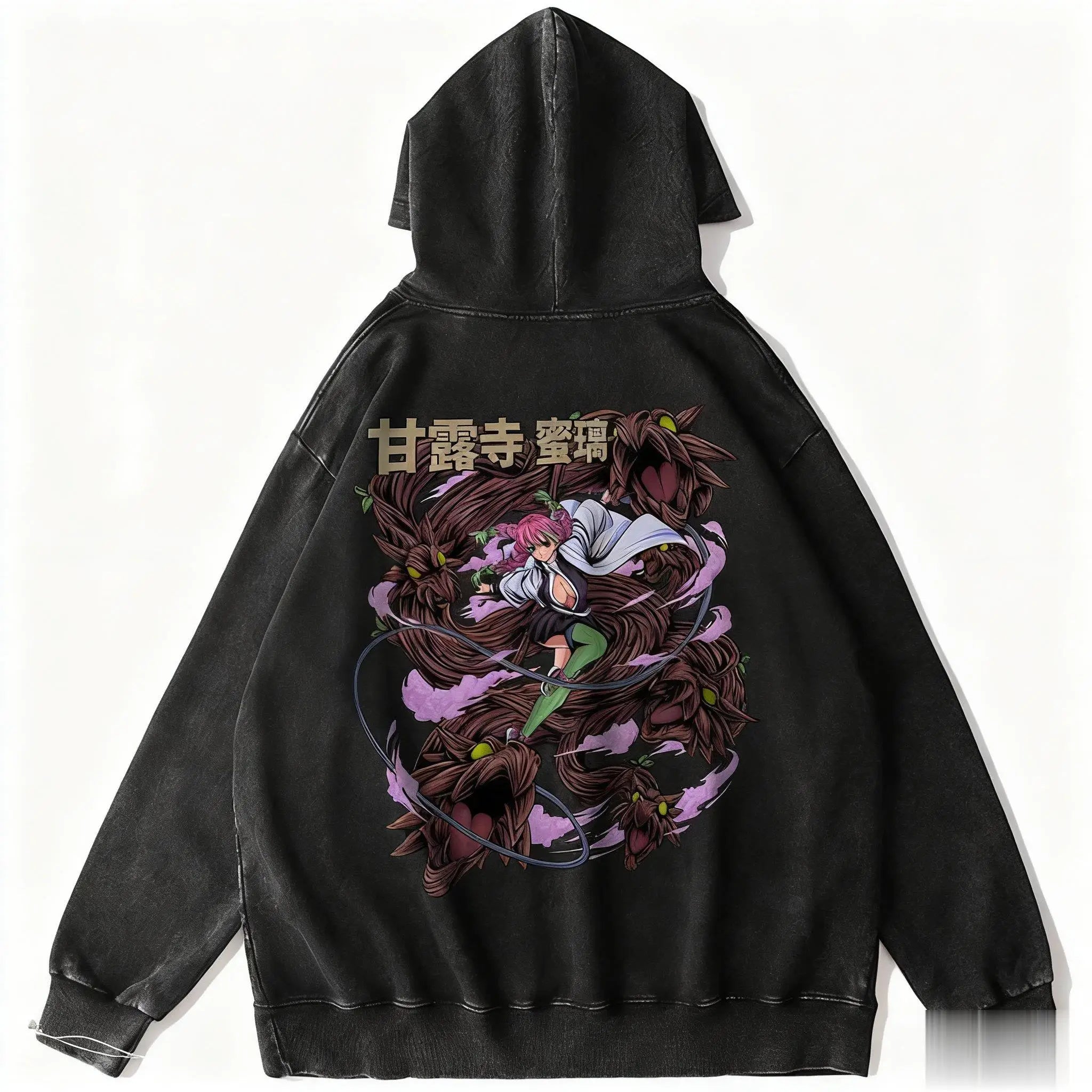 Harajuku Anime Hoodie Demon Slayer Vintage Washed Men Women Pullover Streetwear Casual Hooded Sweatshirt Y2k Top Cosplay Winter