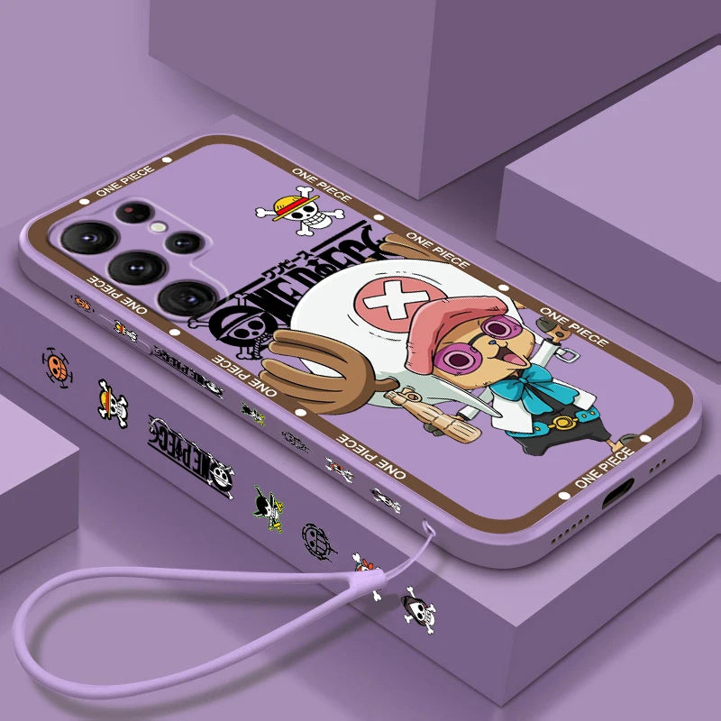One Piece Chopper Cute Girl Liquid Left Rope For Samsung Galaxy S24 S23 S22 S21 S20 FE S10 Ultra Plus Lite 5G Cover Funda