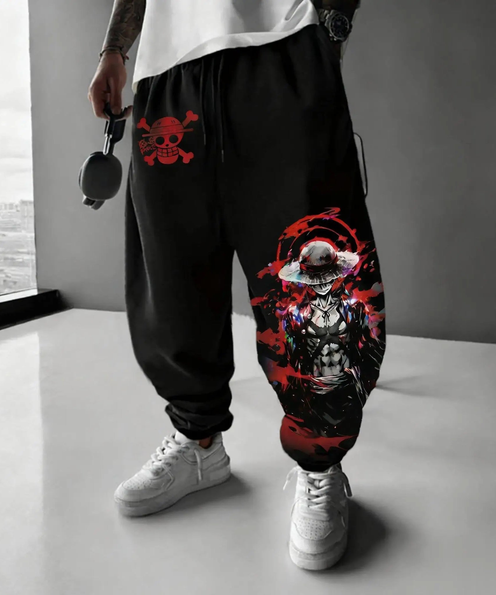 Streetwear One Piece Anime Men Joggers Pants Luffy Graphic Print Sweatpants Loose Casual Sportswear Spring Autumn Trousers